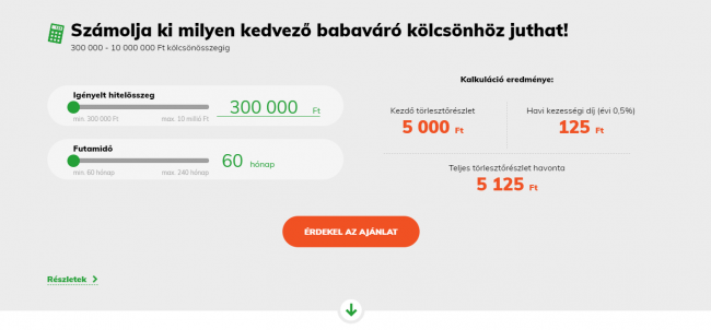 Sberbank Babaváró Kölcsön kalkulátor